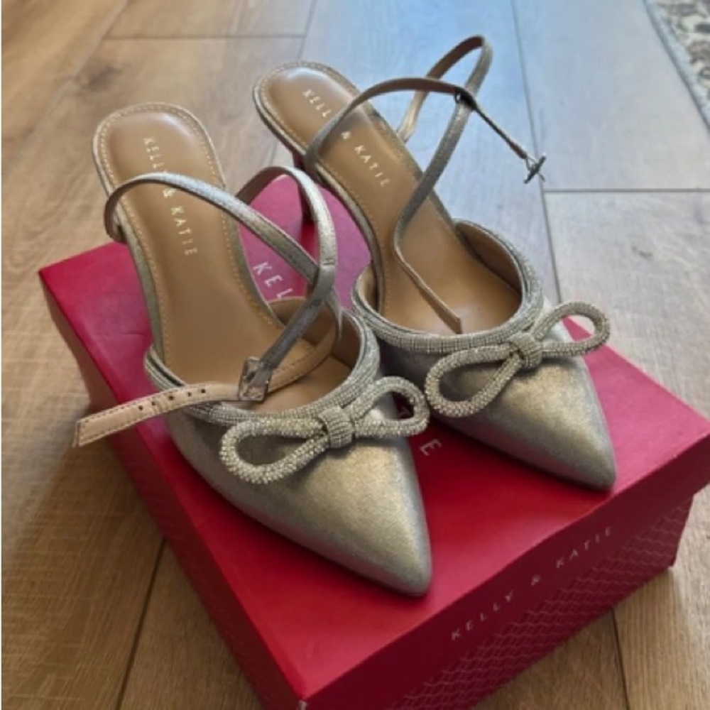 Kelly & Katie Silver Bow Strap Heels